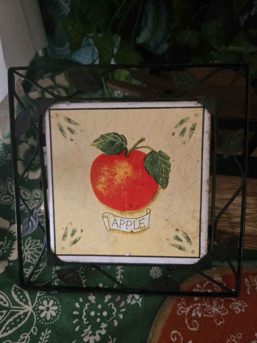 Farmers Market Rustic Fruit Ceramic Tile Wall Decor Red/Orange Pear & Apple